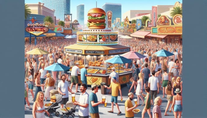 How to Enjoy Vegas Food and Drink Festivals: A lively Las Vegas festival with gourmet dishes, street food, craft beers, and celebrity chefs.