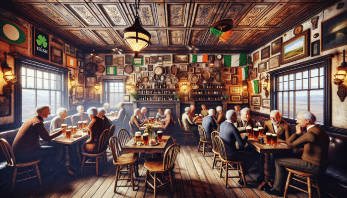 Best Pub Crawl Venues at New York-New York: Cozy Irish pub with rustic decor, live music, patrons enjoying classic dishes and Guinness.