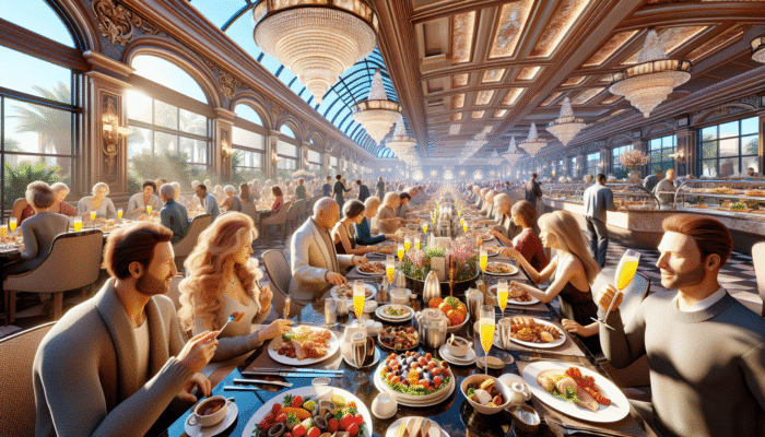 Early bird diners at The Buffet at Wynn enjoying gourmet brunch and mimosas in a relaxed, uncrowded setting.