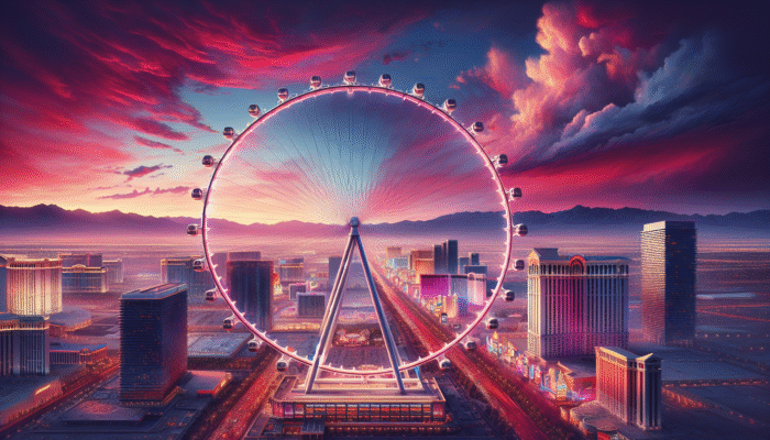 How to Enjoy Vegas Daytime Activities Solo: A 550-foot observation wheel in Las Vegas at sunset, offering panoramic views of the Strip.