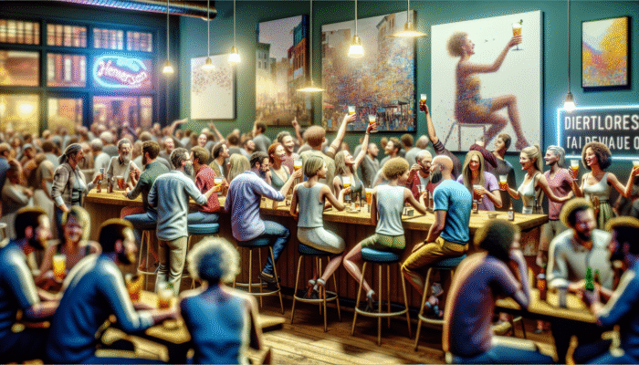 Best Day Drinking Hubs in Henderson: A vibrant Henderson downtown bar scene with local art, lively patrons, and community events.