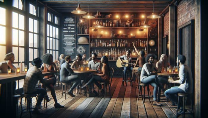 Why Ole Red Is Perfect for Day Drinking: Cozy bar with friends enjoying drinks, live country music, and a relaxed daytime atmosphere.