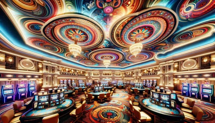 Best Las Vegas Tips for Gamblers: A vibrant Las Vegas casino interior with dazzling lights and a maze-like layout designed to captivate gamblers.