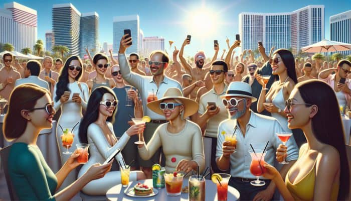 How to Discover New Day Drinking Events in Vegas: People in Las Vegas using smartphones to find day drinking events on Eventbrite and Vegas.com.